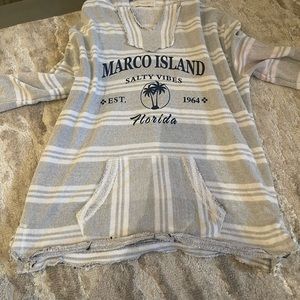 Cute blue and white striped, towel texture sweater.